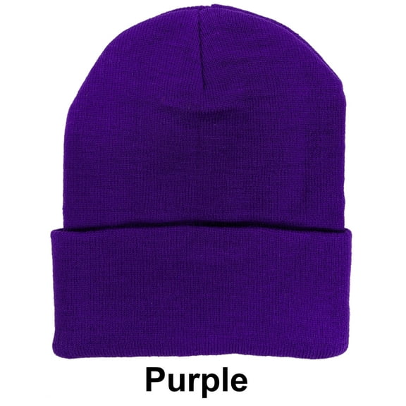 Purple Unisex Plain Warm Knit Beanie Hat Cuff Skull Ski Cap