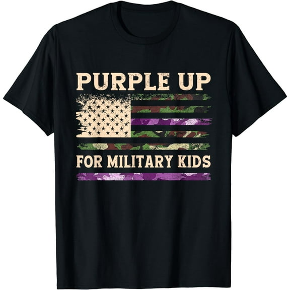 Purple Up For Military Kids Military Child Month USA Flag T-Shirt