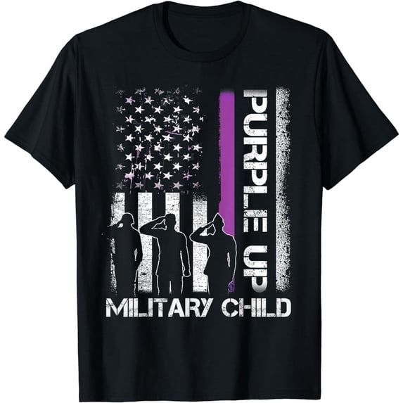 Purple Up Military Child Month Military Kids USA Flag T-Shirt
