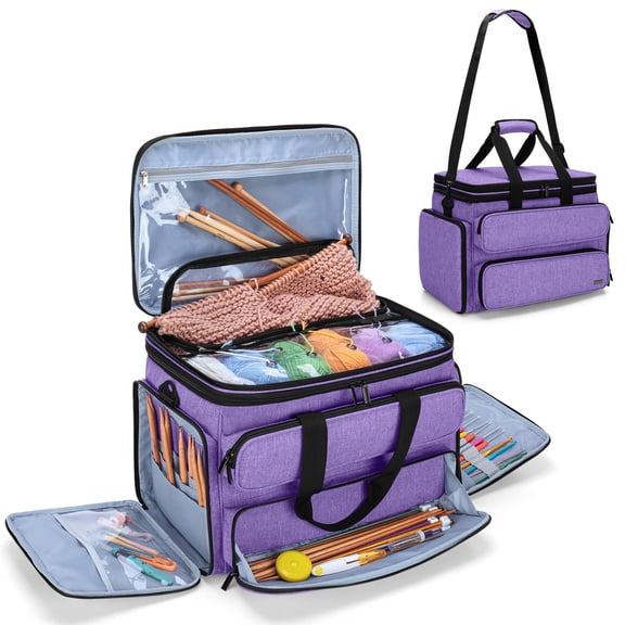 Purple Upgraded Version Sewing Basket Portable Knitting Yarn Storage Tote