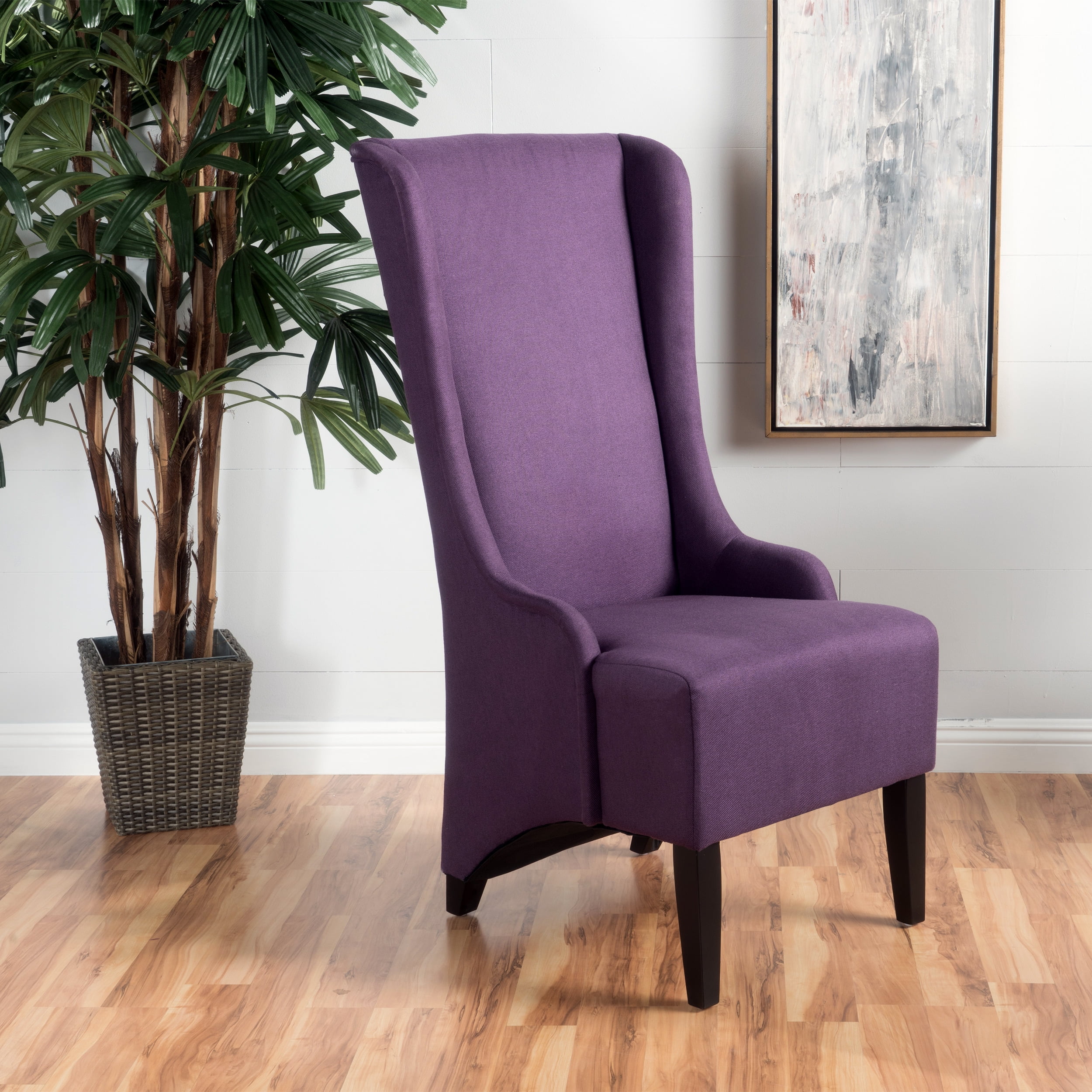 Purple Upholstered Dining Chair with Birch Wood Legs