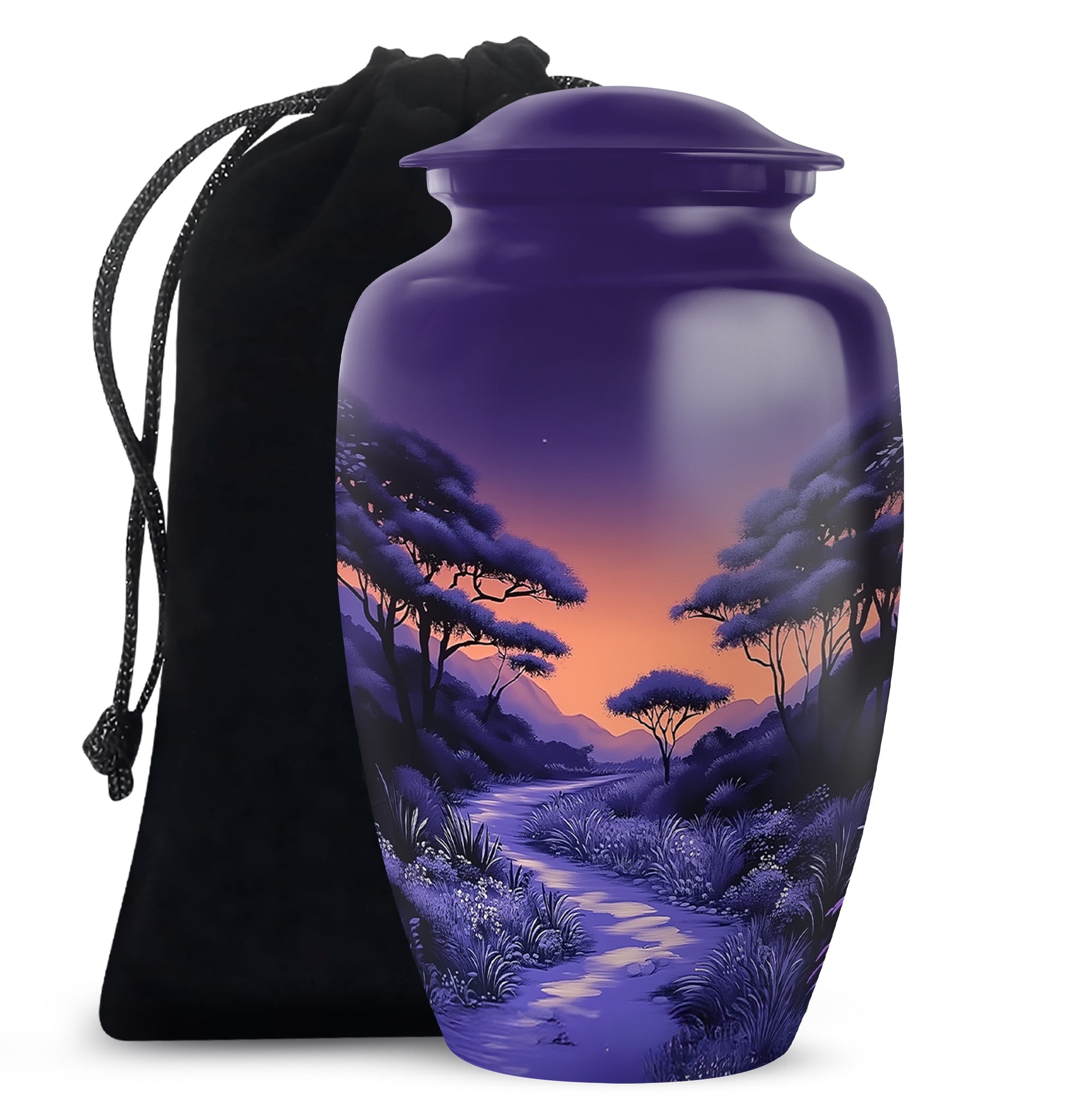 Purple Urns for Human Ashes Adult, Cremation Funeral Urn for Female - Memorial Decorative Urn - Ashes Urns Keepsake - 6inch, Medium Size with Velvet Bag - 1pcs