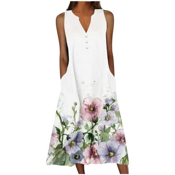 Purple V Neck for Women Fall Summer Sleeveless Floral Graphic Maxi Long Loose Fit Beach Brunch Hawaiian Tropical Dresses Sun Dresses Womens Button Up 2025 Clothing 5XL