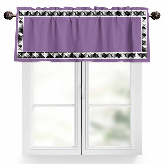 Purple Valances for Windows, 42 x 12in, Greek Chinese Style Border Geometric Rod Pocket Kitchen Valance Curtain Light Filtering Window Treatments for Living Room Bedroom, 1 Panel