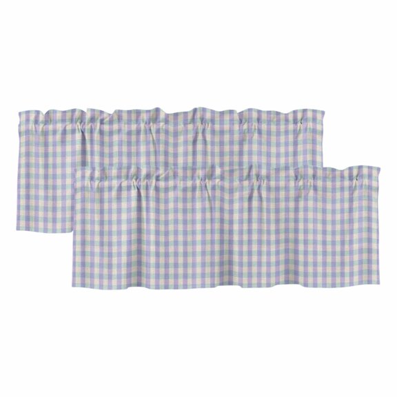 Purple Valances for Windows, Decorative Rod Pocket Window Valance Curtains, Grid Checkered Plaid Gingham Lattice Trellis Short Curtain Drapes for Kitchen/Bathroom/Living Room, 2 Panels, 42" W x 18" L
