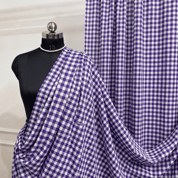Purple Valentina Textiles Inc 1/8 Inch Small Check Gingham Fabric by The Yard, Poly Cotton Checkered Fabric 60 Inch Wide for Sewing, Apparel, Tablecloths, Quilting & Crafts ( 1 Yard)