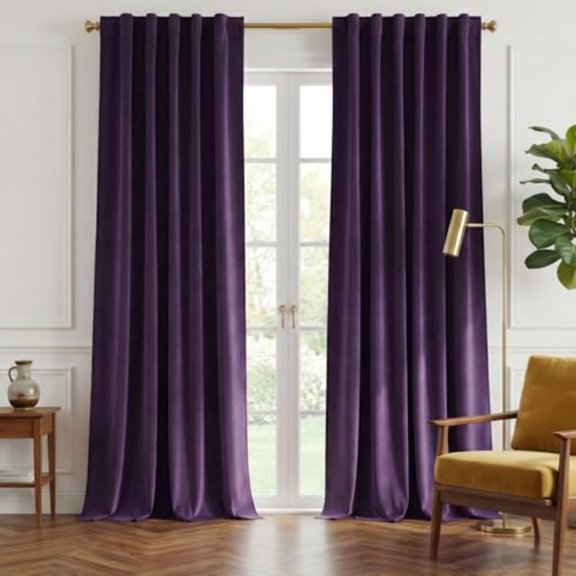 Purple Velvet Curtains 120 inches Long Mysterious Sound Reducing Heavy Matt Drapes for High Celling Wall Full Covering Privacy Room Divider Draperies for Shared Space 2 Panels Per Pack
