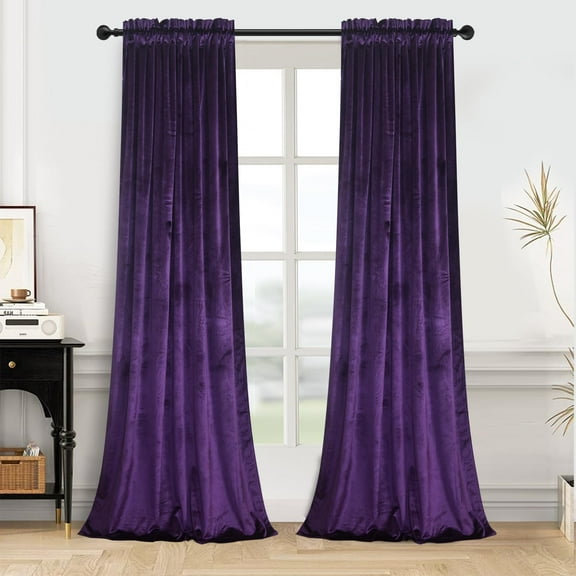 Purple Velvet Curtains for Living Room - Velvet Curtain Panels Privacy Rod Pocket Window Drapes for Bedroom,W52 by L63 inches, 2 Panels