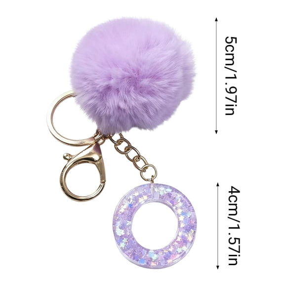 Purple Velvet Letter Ball Pendant Keychain – Personalized Initial Backpack Charm, Soft Plush Accessory, Durable Gift for Women, 1 Piece