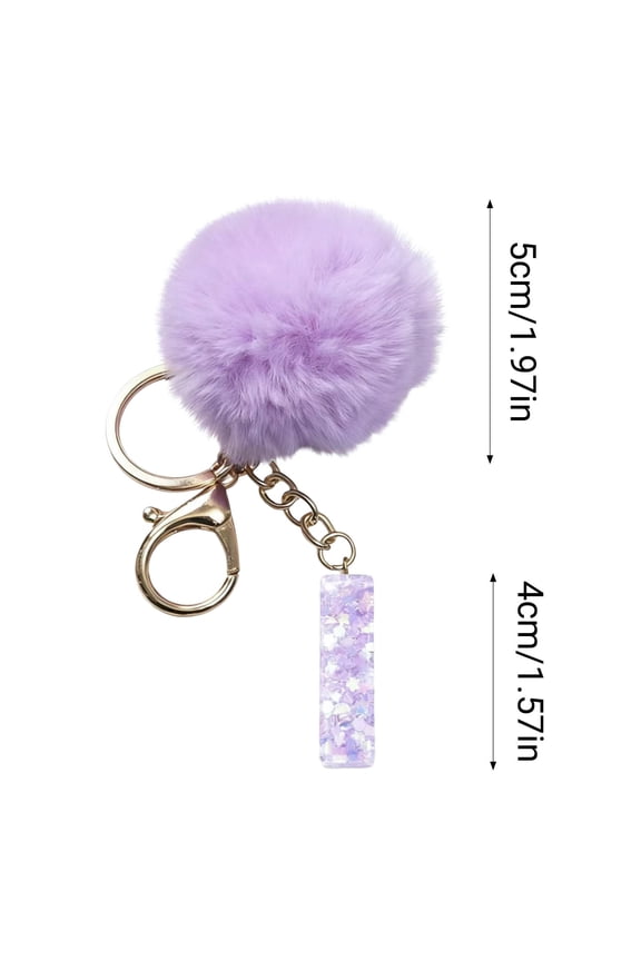 Purple Velvet Letter Keychain Pendant – 26 Initials Available, Soft Plush Ball Charm for Backpack Accessory or Personalized Holiday Gift, 1 Piece