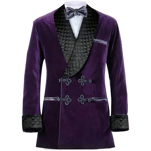 Purple Velvet Men Suit Jacket Shawl Lapel Long Blazer with Double ...