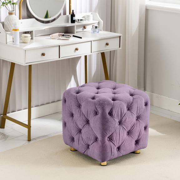 Purple Velvet Ottoman - Unique Dice Shape for Free Sitting Experience, Ideal for Living Room, Bedroom, Entrance