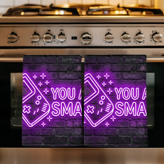 Purple Video Game Kitchen Towels Set of 1, Cartoon Funny Neon Graffiti Brick Absorbent Dish Towels for Kitchen, Microfiber Hand Towel, Quick Drying Tea Towel for Cleaning Decorative Dishcloths