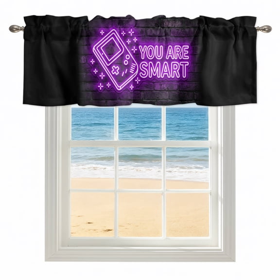 Purple Video Game Kitchen Valances for Windows 42x12 Inch Kitchen Curtains Valances Rod Pocket Cartoon Funny Neon Graffiti Brick Bathroom Window Valances for Window Treatment Decor
