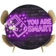 thumbnail image 1 of Purple Video Game Round Tablecloth 55-60 Inch Round Fitted Table Cloth with Elastic Edge, Cartoon Funny Neon Graffiti Brick Waterproof Table Cover Protector for Outdoor Picnic Party Dining, 1 of 9