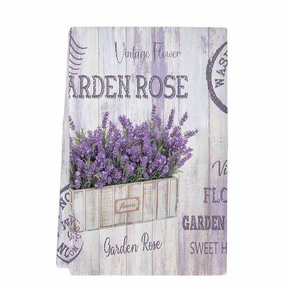 Purple Vintage Lavenders Microfiber Kitchen Towel, Farmhouse Wooden Retro Art Soft Absorbent Dish Towels, Quick Drying Washable Dishcloths for Kitchen Cleaning, Drying Dishes, 18x28 Inches