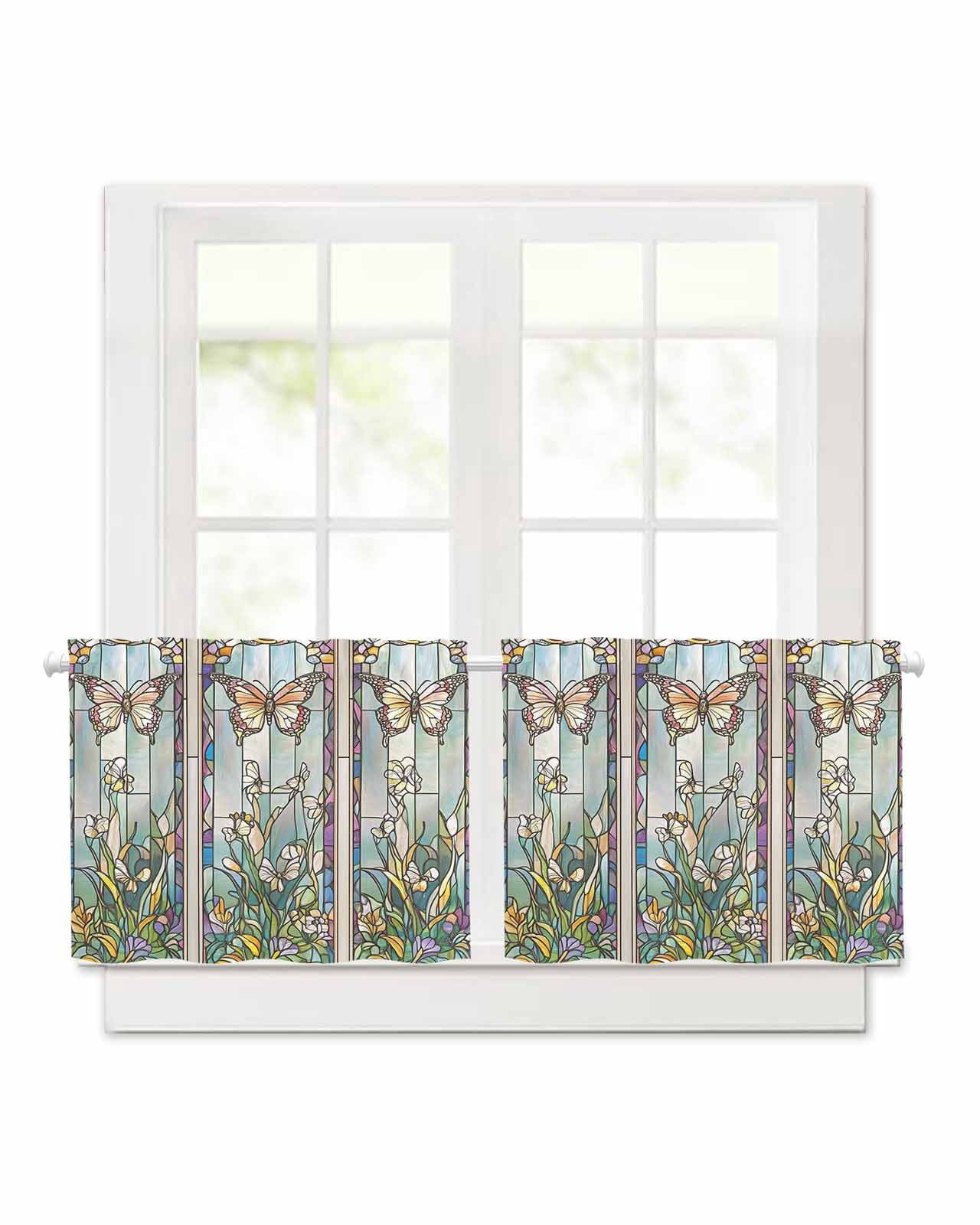 Purple Vintage Stained Glass Short Blackout Curtains 36 Inch Long ...