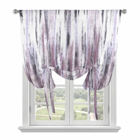 Purple Vintage Tie Up Curtains 45 Inches Long, Kitchen Window Curtains Over Sink, Striped Painting Retro Abstract Art Small Window Curtains Shade Balloon Curtains Valances for Bedroom/Cafe 34"x45"