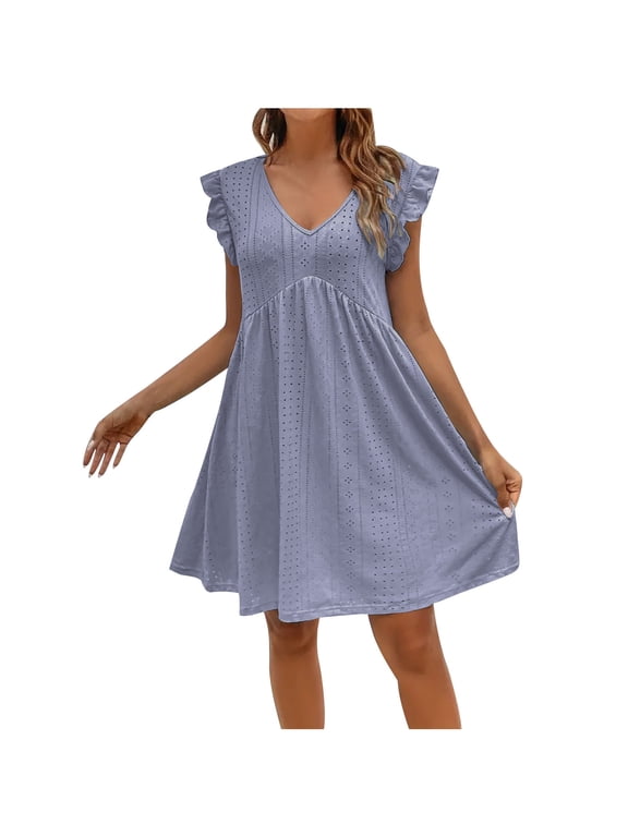 Purple Vneck Spandex for Women Fall Summer Short Sleeve Midi Knee High Casual Cut Out Plain Dress Womens 2026 Clothing Country Concert Y2K XL