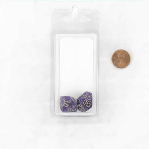 Purple Vortex Dice with Gold Numbers 10s D10 Aprox 16mm (5/8in) Pack of 2 Wondertrail