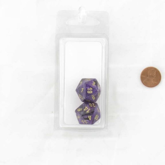 Purple Vortex Dice with Gold Numbers D20 Aprox 16mm (5/8in) Pack of 2 Wondertrail