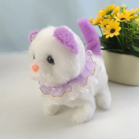 Purple Walking And Calling Purple Simulation Kitty Plush Toy Electric Moving Stuffed Cat For Kids