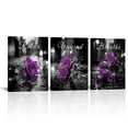 thumbnail image 1 of Purple Wall Art Rose Flowers Wall Decor for Living Room Bathroom Purple and Gray Canvas Paintings Romantic Bedroom Decor Black and White Modern Artwork Valentines Gifts Home Decorations 12x16" 3 Pcs, 1 of 9