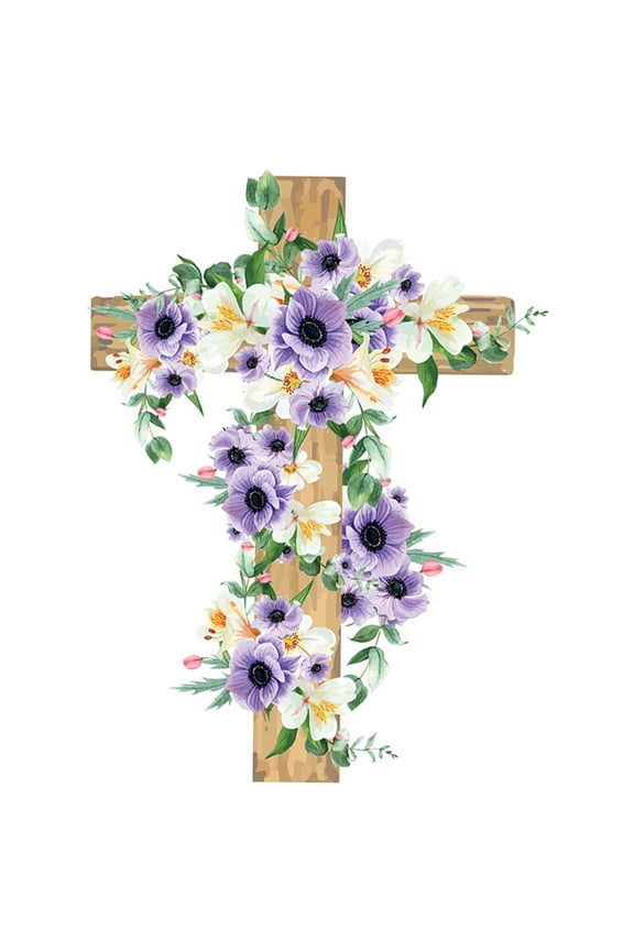 Purple Wall Stickers, Easter Crosses Window Decoration, Vinyl Waterproof Decals With Plants And Flowers Design For Home Decor And Festive Celebration, 11.81X11.81In 0.06Lb