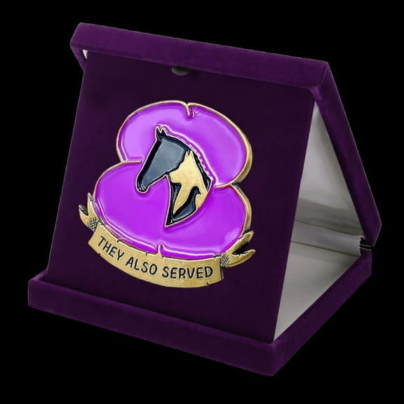 Purple War Horse Enamel Pin - Violet Enamel and Gold Electroplated Armor, Cloisonné Craftsmanship, Secure Rubber Backing, Versatile Statement Accessory for Lapel or Bag