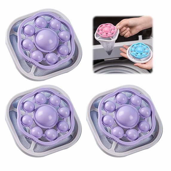 Purple Washing Machine Hair Remover – Dusknt 3-Pack Floating Mesh Filter for Pet Hair & Lint, Reusable & Easy to Clean for Laundry, Spring Cleaning Essential (Purple Upgraded)