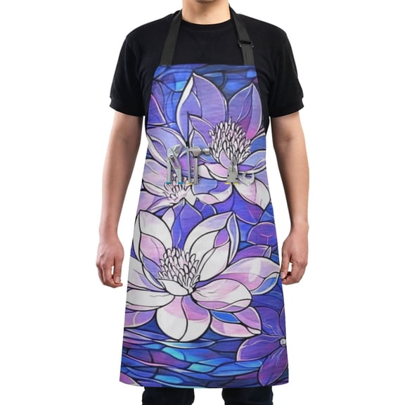 Purple Water Lilies Chef Kitchen Apron with Pockets for Women Waterproof Aprons for Cooking Baking