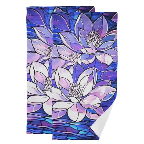 Purple Water Lilies Hand Towel Absorbent Bath Towels for Bathroom Sports Gym(28.3" X 14.4") Set of 2