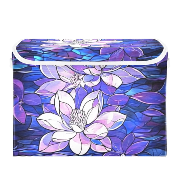 Purple Water Lilies Large Storage Bins with Linen Collapsible Lid Storage Box 16.7 x 12.6 x 11.8in