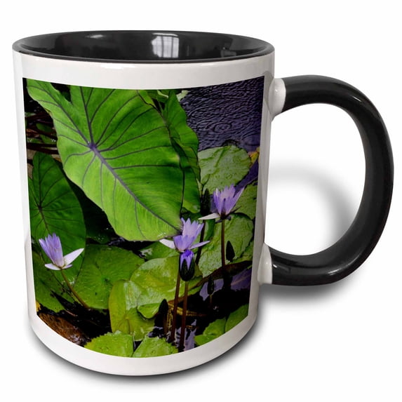 3drose, Purple Water Lily Purple Water Flowers, 15oz Two-tone Black Mug
