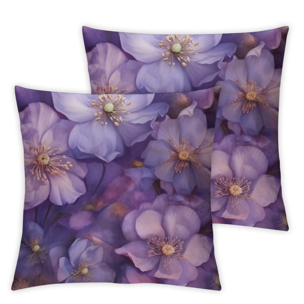 Purple Watercolor Flowers Throw Pillow Covers 24x24 Set of 2,Rustic