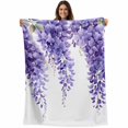 thumbnail image 1 of Purple Watercolor Leaves Blanket Soft Cozy Warm Throw Blanket for Couch, Plush Fuzzy Flannel Fleece Blankets for Sofa, Spring Eucalyptus Botanical Bed Blankets Lightweight Gifts for Women, 40"x60", 1 of 9