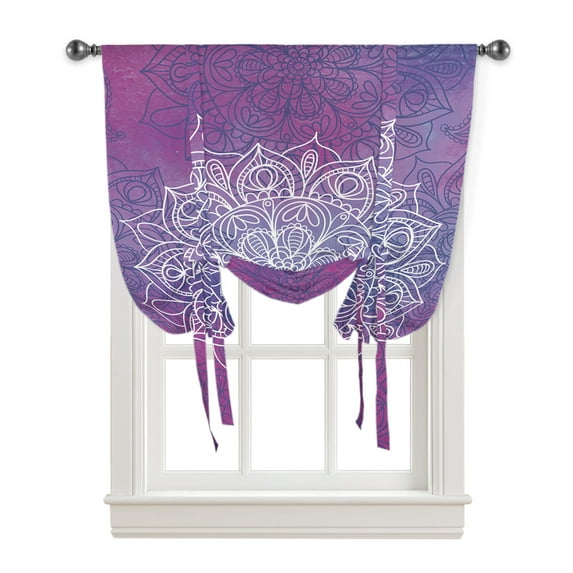 Purple Watercolor Mandala Window Curtain for Living Room Roman Curtains for Kitchen Cafe Tie Up Short Drapes