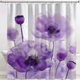 Purple Watercolor Poppy Flower Design Shower Curtain Modern Style