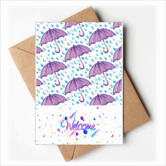 Purple Watercolor Umbrella Rain Welcome Back Greeting Cards Envelopes Blank
