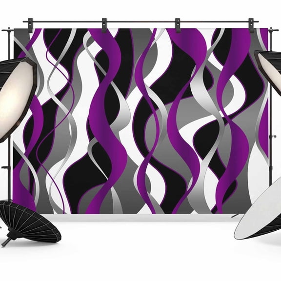 Purple Wave Line Photography Backdrop 7x5FT, Modern Black Gray White Striped Gradient Photo Backdrops, Background for Photography Studio Photo Studio Background, Back Drop for Photoshoot