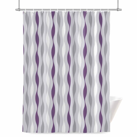 Purple Wave Line Shower Curtain, 72" x 72", Modern Gray Striped Abstract Gradient Waterproof Bathroom Curtain Washable Shower Curtain Set with 12 Hooks