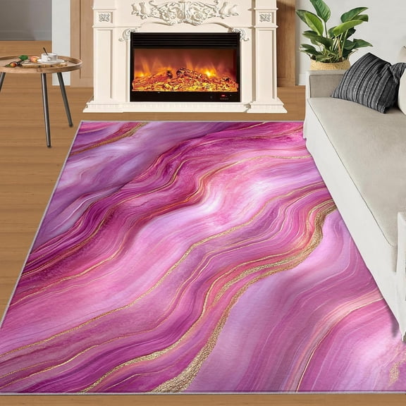 Purple Wave Rug,Luxury Marble Rugs,Modern Pink Purple Gold Washable Rugs for Living Room Bedroom, Modern Light Luxury Area Rug, Nordic Home Decor-2' x 3'