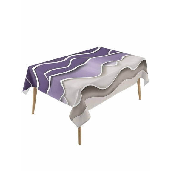 Purple Wave Table Cloth, Coastal Ombre Ocean Grey Stripes Beach Sand Waterproof Tablecloth for Rectangle Tables, Reusable Washable Fabric Table Cover for Restaurant Kitchen Dining Tables 60"x120"