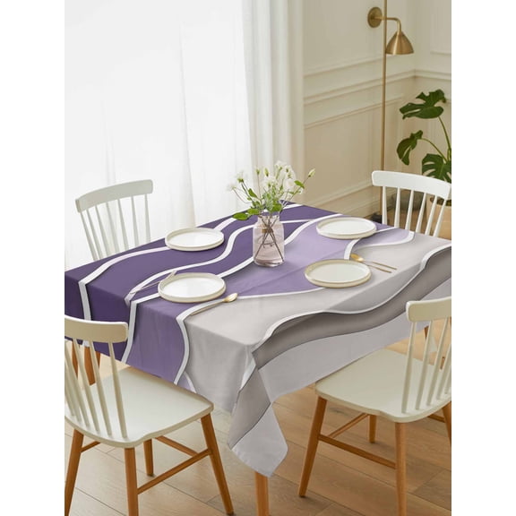 Purple Wave Tablecloth Rectangle Table Cloth 52x70, Waterproof Tablecloth Outdoor Table Cloth, Coastal Ombre Ocean Grey Stripes Beach Sand Washable Table Cover for Kitchen Dinning Party