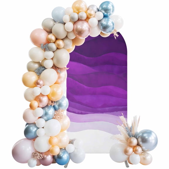 Purple Waves Arch Backdrop Cover 5Ft, Wedding Arch Covers Stretchy Backdrop, Ombre Coastal Ocean Water Abstract Fitted 2 Sided Arched Photo Background for Birthday Party Decorations