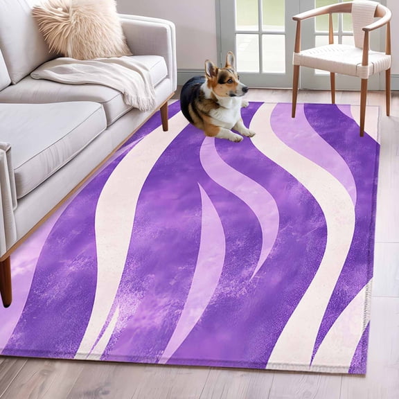 Purple Waves Area Rug 4x6 Washable Rug Non Slip Ombre Sea Ripples Shabby Beach Large Area Rug Indoor Floor Carpet for Entryway Bedroom Kitchen Living Room Home Office Dining Room Nursery
