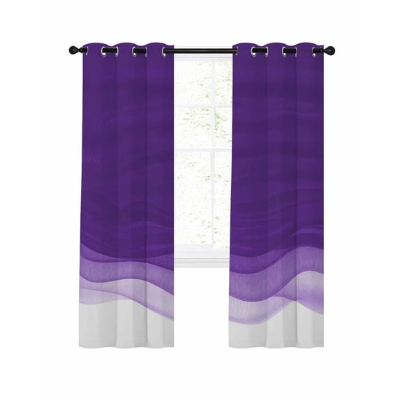 Purple Waves Blackout Curtains, Light Blocking Print Window Curtains, Ombre Abstract Art Gradient Modern Thermal Insulated Window Drapes for Living Room Kitchen Cafe 2 Panels, 104"W x 63"L
