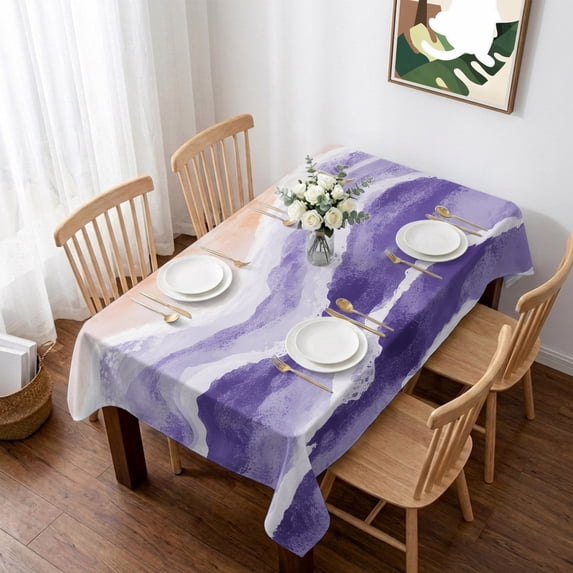 Purple Waves Coastal Table Cloth Waterproof Tablecloths, PurpleOmbre Summer Beach Oceans Tablecloth Dining Table Cover for Kitchen Party Tabletop Outdoor, Rectangle Tablecloth 52x70 Inch