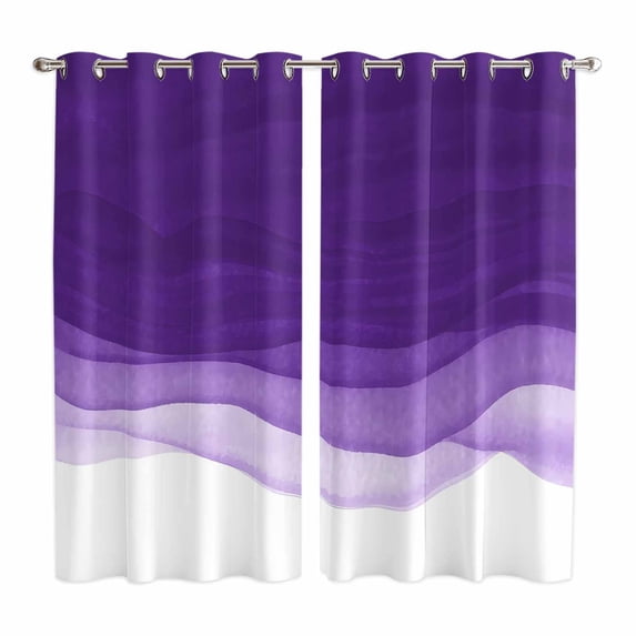 Purple Waves Kitchen Curtains 84 Inch Length, Ombre Abstract Art Gradient Modern Grommet Top Bedroom Living Room Curtains, Light Filtering Cafe Curtain Drapes 2 Panels Set 104''x84''