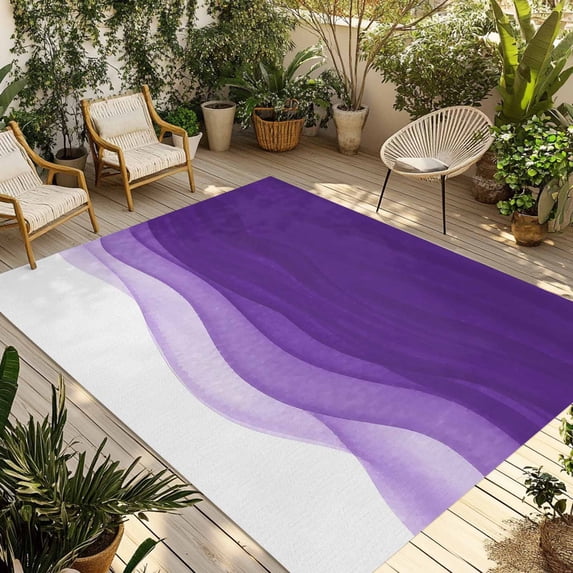 Purple Waves Outdoor Rug for Patio/Deck/Porch, Non-Slip Large Area Rug 4 x 6 Ft, Ombre Abstract Art Gradient Modern Indoor Outdoor Rugs Washable Area Rugs, Reversible Camping Rug Carpet Runner